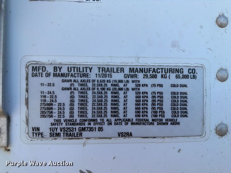 image for item FH6373 2016 Utility  VS2RA refrigerated van trailer