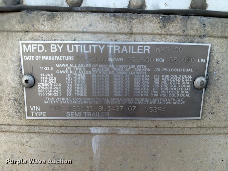 image for item FH6374 2008 Utility VS2RA refrigerated van trailer
