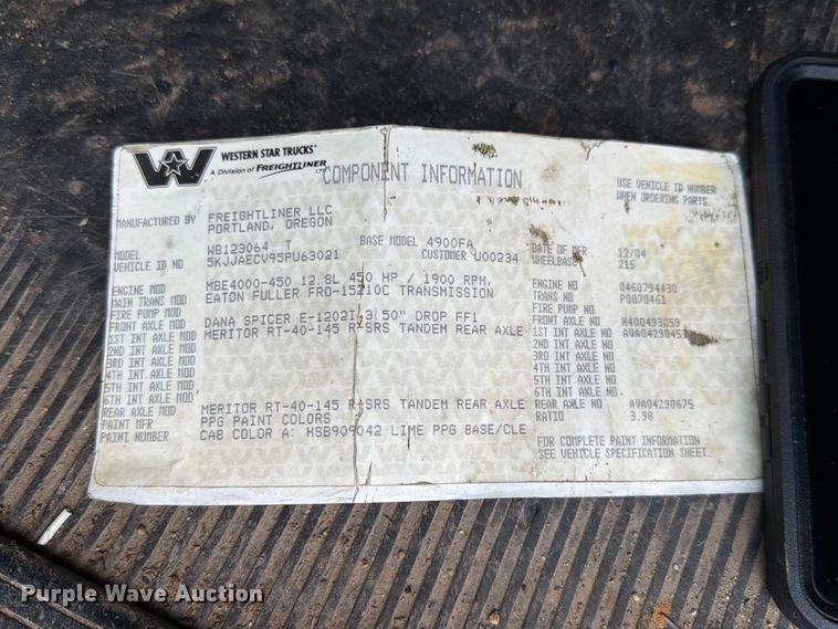 image for item FP3103 2005 Western Star 4900FA semi truck
