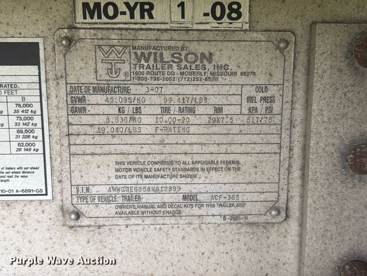image for item FP3107 2008 Wilson ACF-365 side curtain trailer