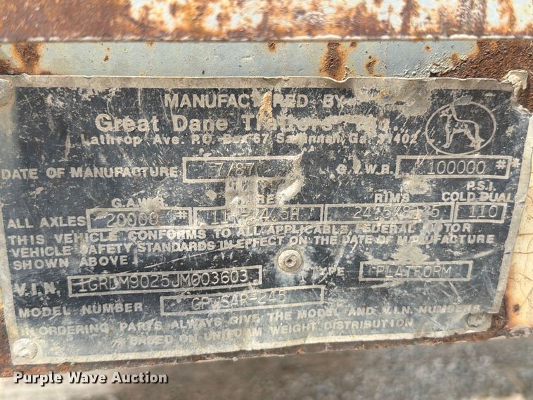 image for item FT6340 1988 Great Dane GPWSAR-245 flatbed trailer