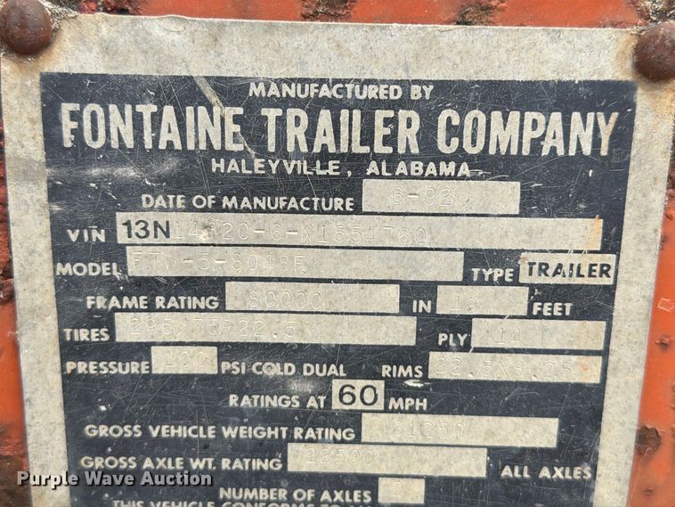 image for item FT6341 1992 Fontaine FTW-5-8048F flatbed trailer