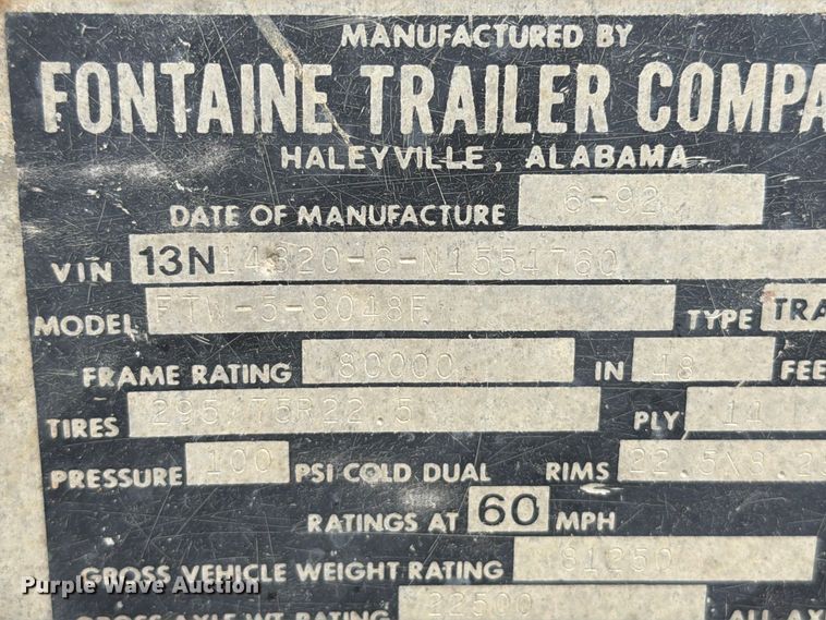 image for item FT6341 1992 Fontaine FTW-5-8048F flatbed trailer