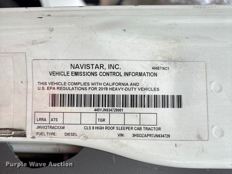 image for item YA1295 2018 International LT625 semi truck