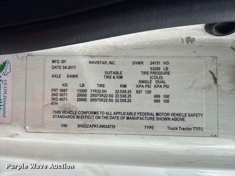 image for item YA1295 2018 International LT625 semi truck
