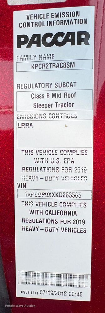 image for item YA2222 2019 Peterbilt 567 semi truck