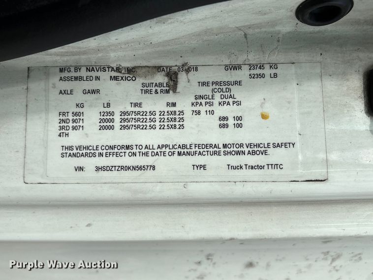 image for item YA2431 2019 International LT625 semi truck
