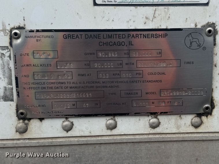image for item YA4005 2011 Great Dane dry van trailer