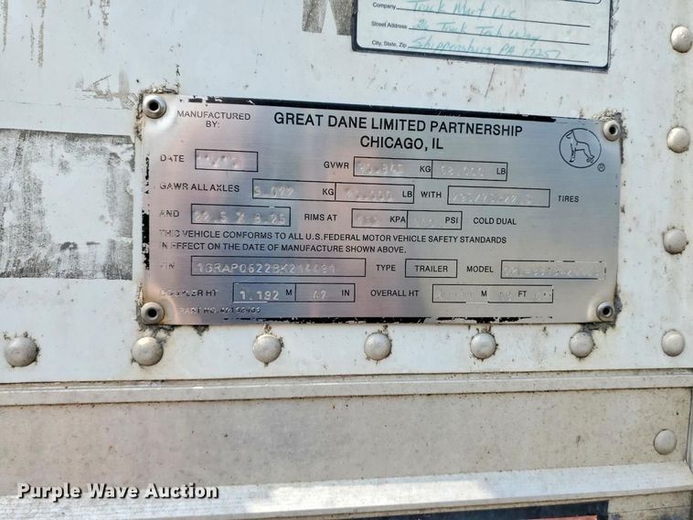 image for item YA4005 2011 Great Dane dry van trailer