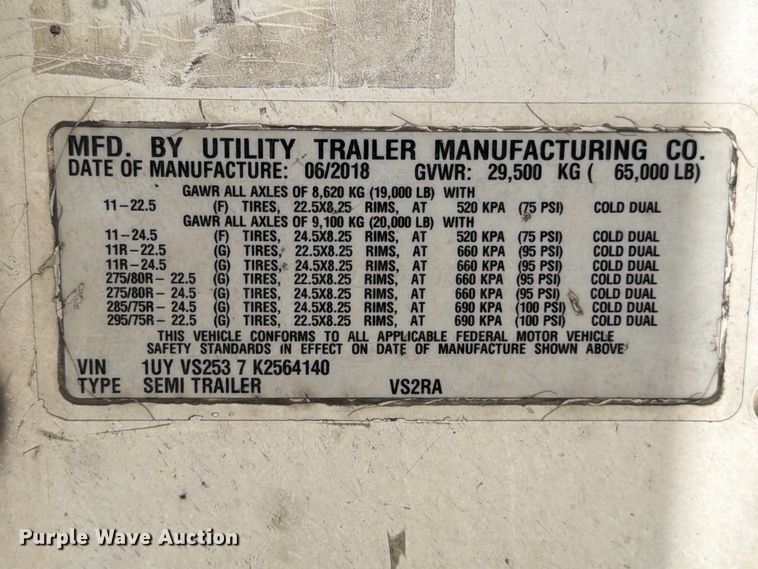 image for item YA4364 2019 Utility VS2RA refrigerated van trailer