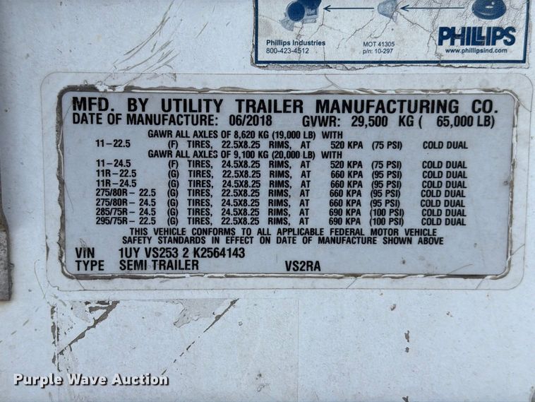 image for item YA4369 2019 Utility VS2RA refrigerated van trailer