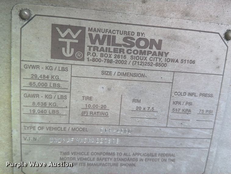 image for item YA4450 1998 Wilson DWH-4000 grain trailer
