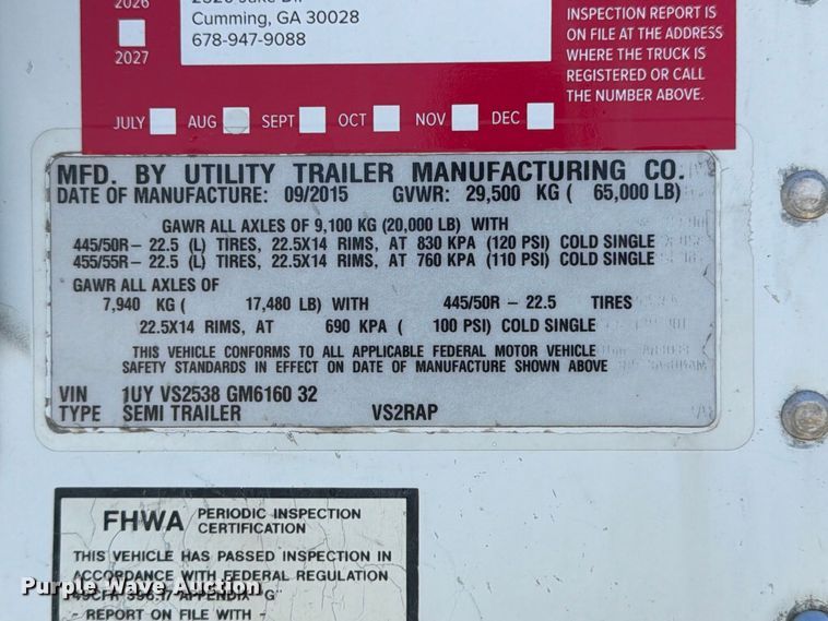 image for item YA4544 2016 Utility VS2RAP refrigerated van trailer