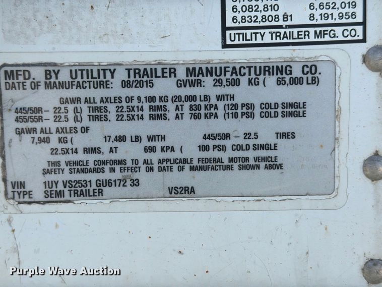 image for item YA4547 2016 Utility VS2RA refrigerated van trailer