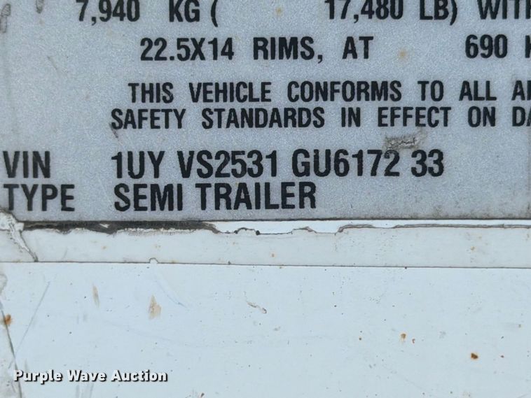 image for item YA4547 2016 Utility VS2RA refrigerated van trailer