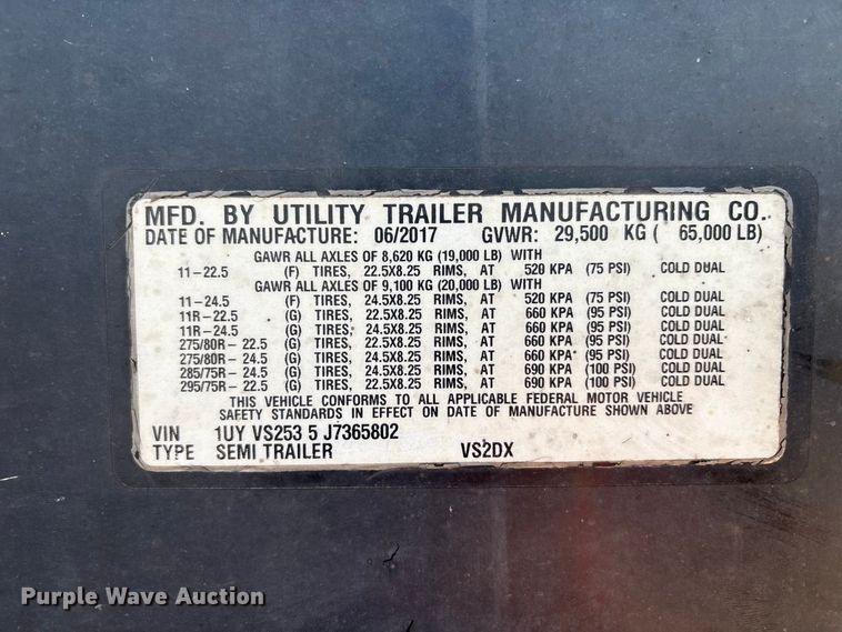 image for item YA4556 2018 Utility VS2DX dry van trailer