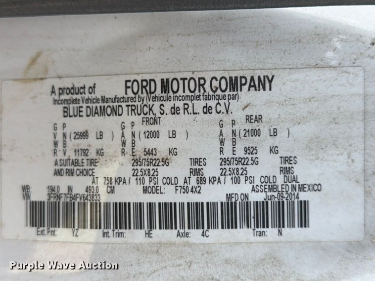 image for item YA4884 2015 Ford F750 Super Duty forestry bucket truck
