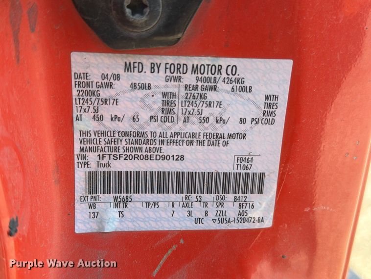 image for item EP7593 2008 Ford F250 Super Duty pickup truck