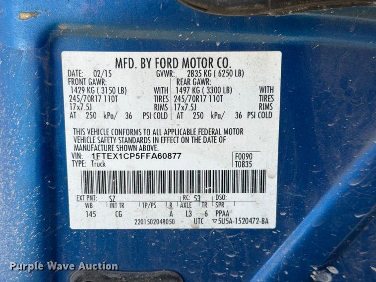 image for item EP7595 2015 Ford F150 Ext. Cab pickup truck