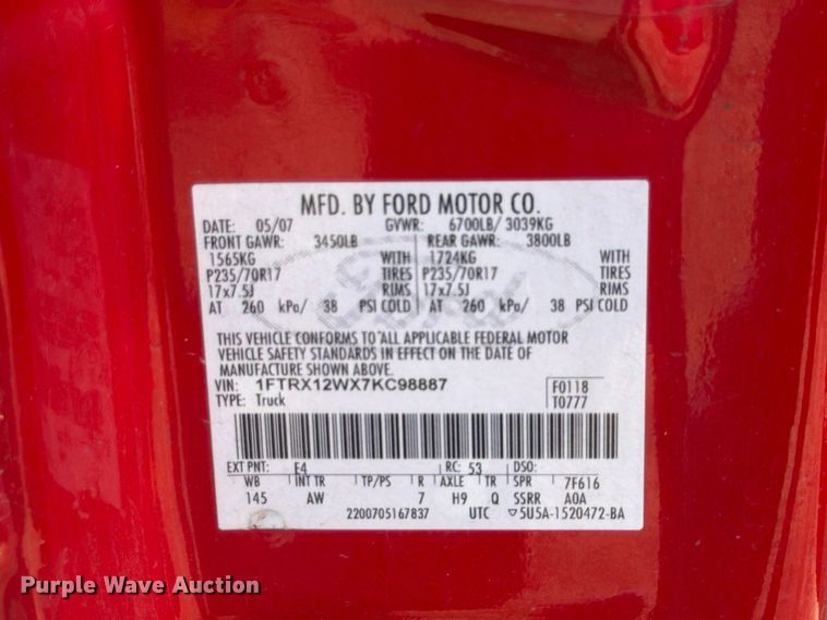 image for item EP7600 2007 Ford F150 Ext. Cab pickup truck