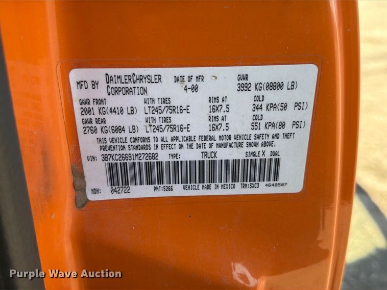 image for item EP7602 2001 Dodge Ram 2500 pickup truck