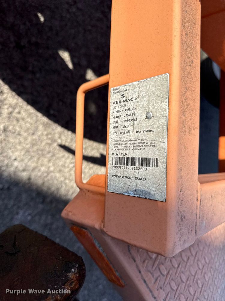 image for item EV6176 2013 Ver-Mac arrow board trailer