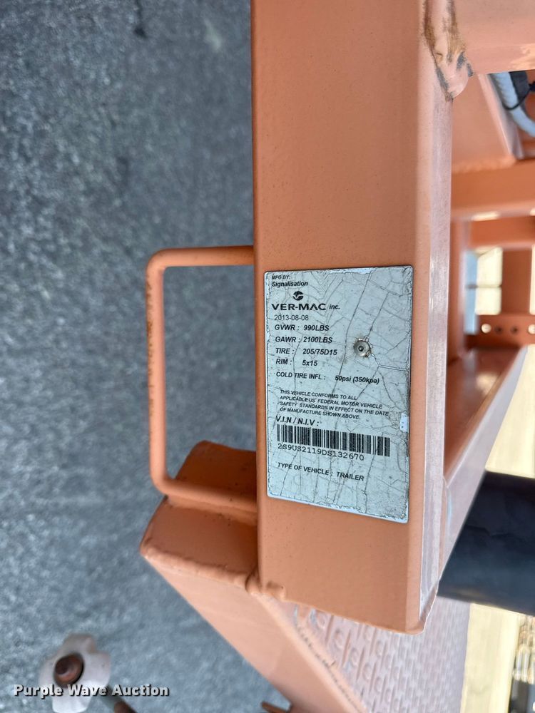 image for item EV6178 2013 Ver-Mac arrow board trailer