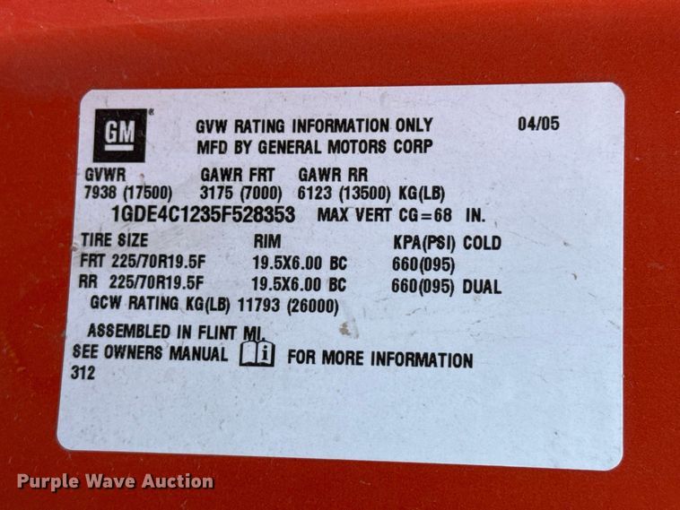image for item EW4285 2005 GMC C4500 bucket truck