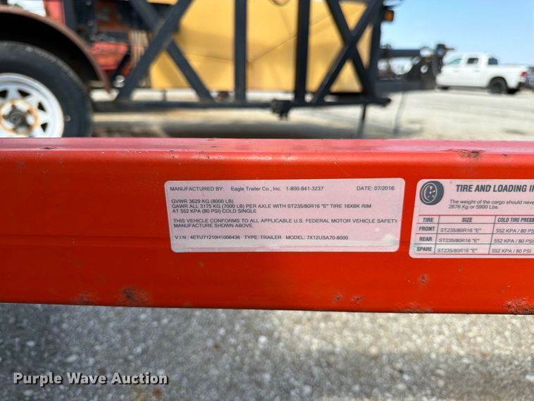 image for item EW5076 2016 Eagle Trailer Co. utility trailer