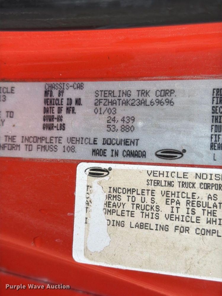 image for item FH6377 2003 Sterling L7500 dump truck