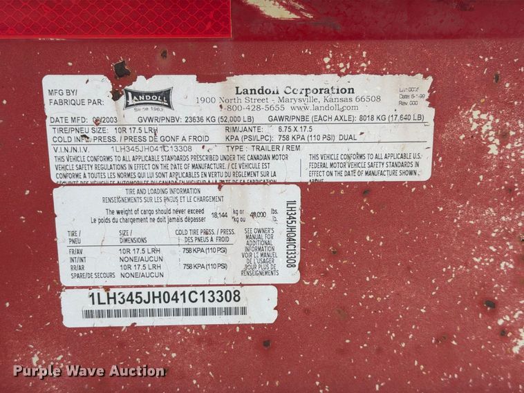 image for item FK3707 2004 Landoll Corporation 345C tilt deck equipment trailer