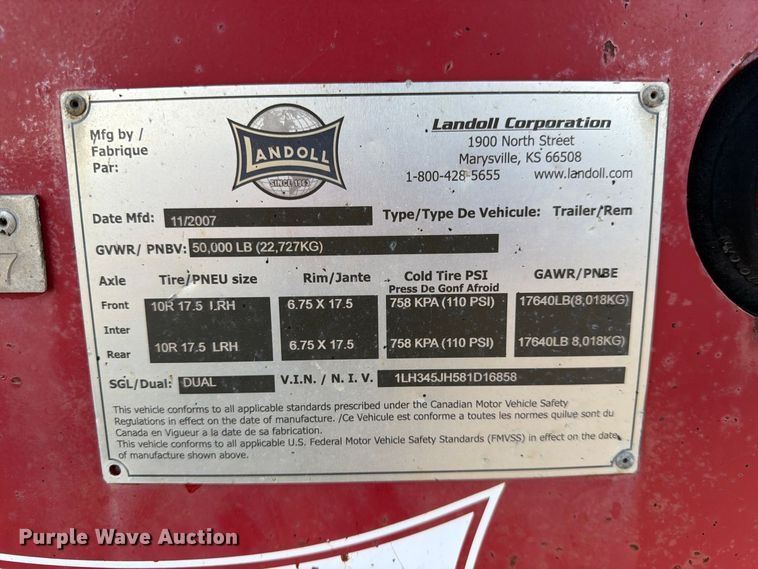 image for item FK3708 2008 Landoll Corporation 345D tilt deck equipment trailer