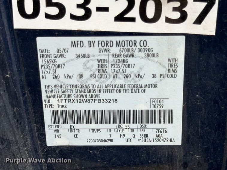 image for item FN1516 2007 Ford F150 Ext. Cab pickup truck