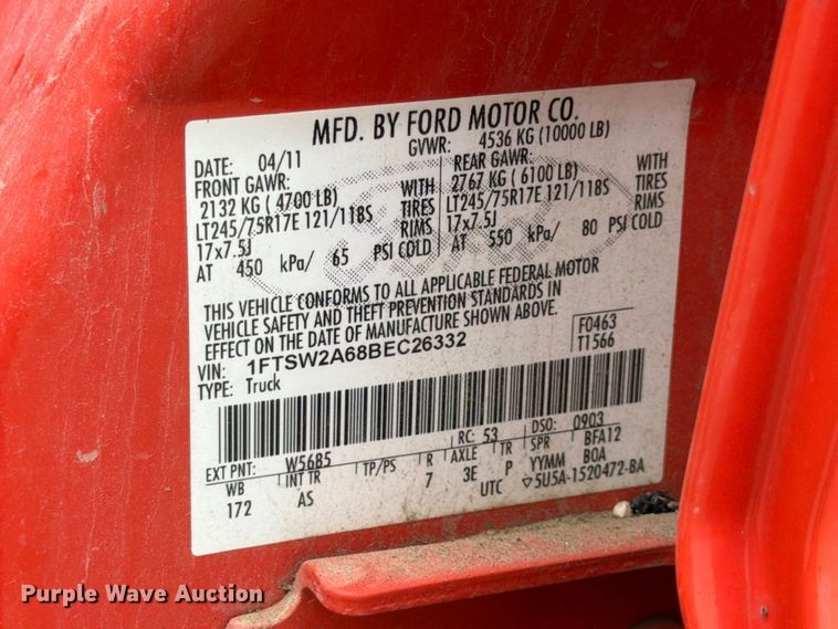 image for item FN1517 2011 Ford F250 Super Duty Crew Cab utility bed pickup truck