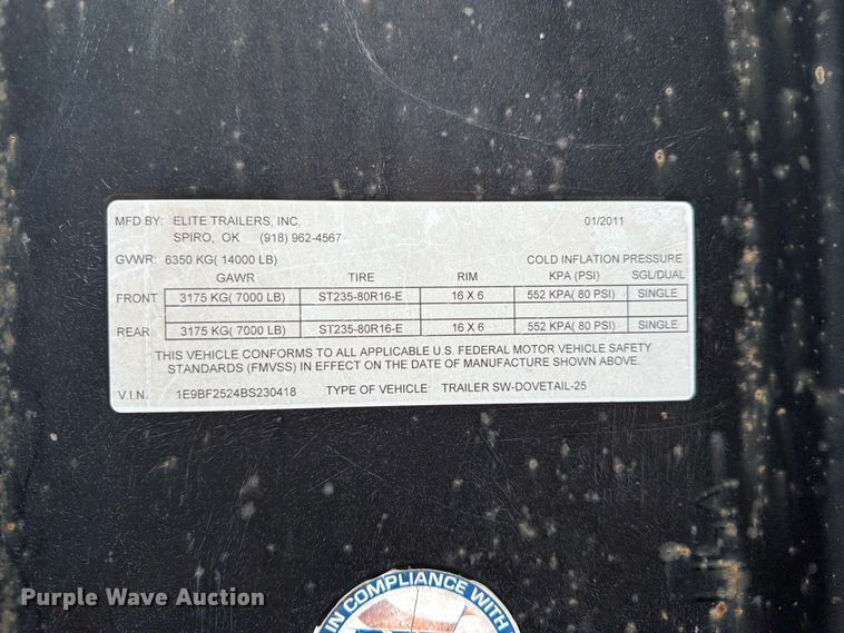 image for item DQ7834 2011 Elite equipment trailer