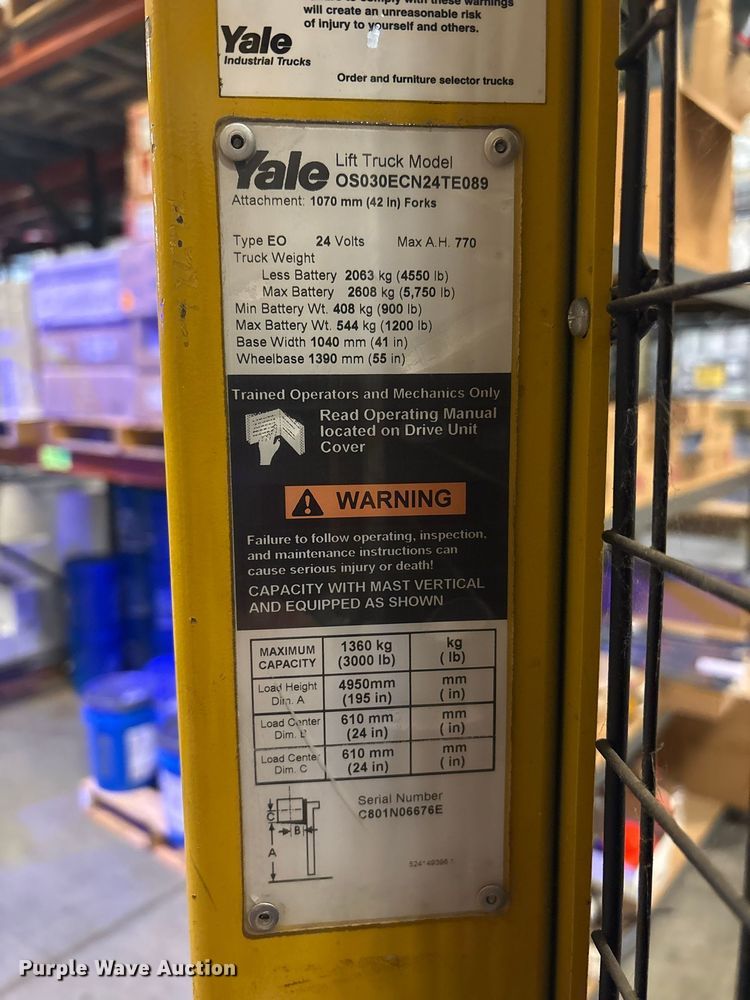 image for item DT2931 2007 Yale OS030ECN order picker