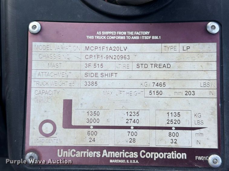 image for item DT2941 2017 UniCarriers CFS40 forklift