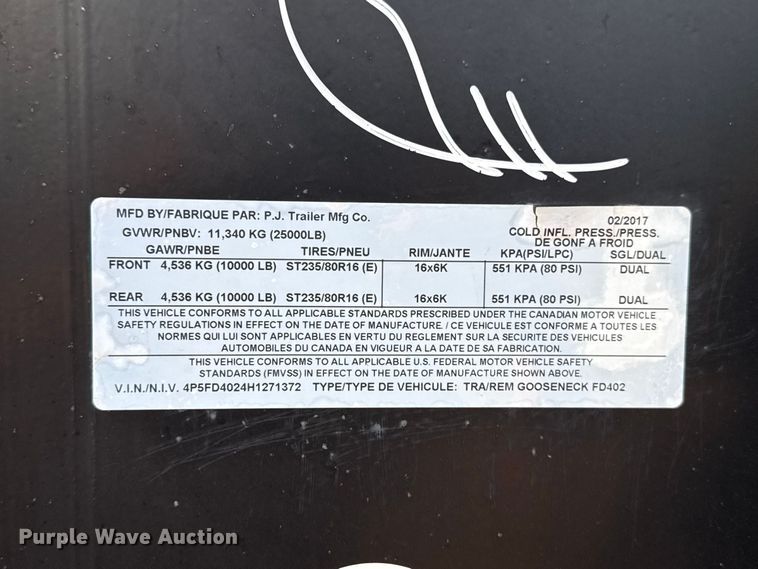 image for item DT6738 2017 PJ FD402 equipment trailer