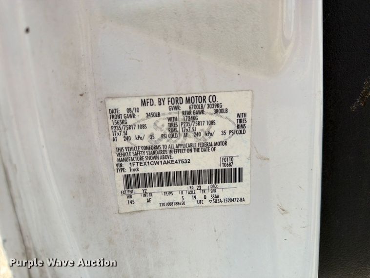 image for item DU3137 2010 Ford F150 Ext. Cab pickup truck