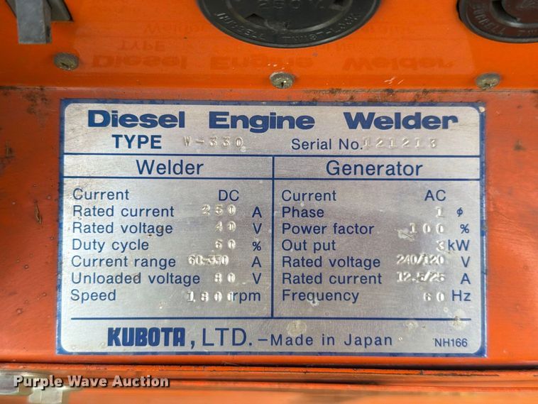 image for item DV7383 Kubota W-330 welder/generator