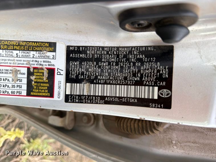 image for item EA0569 2012 Toyota Camry 