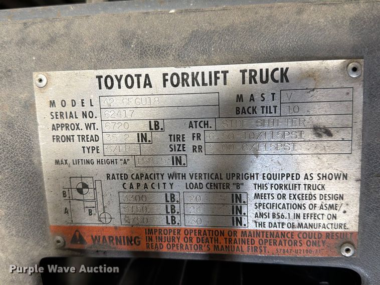 image for item EA7349 1996 Toyota 42-6FGU18 forklift