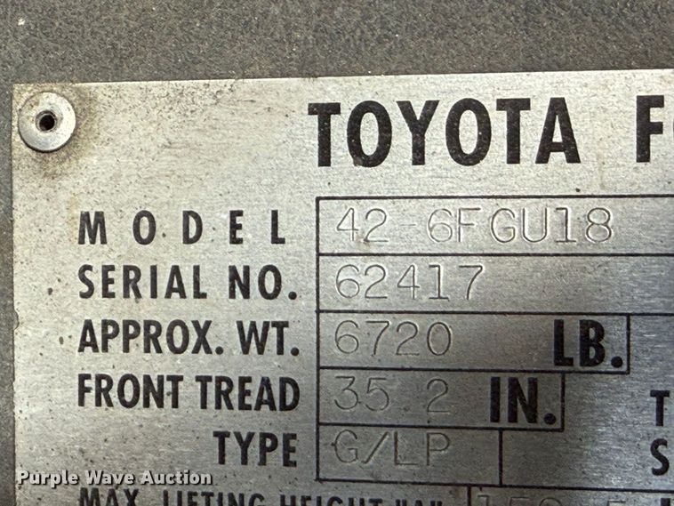 image for item EA7349 1996 Toyota 42-6FGU18 forklift