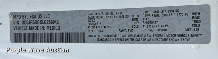 image for item ED5022 2020 RAM 1500 pickup truck