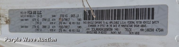image for item ED5036 2019 RAM 1500 pickup truck