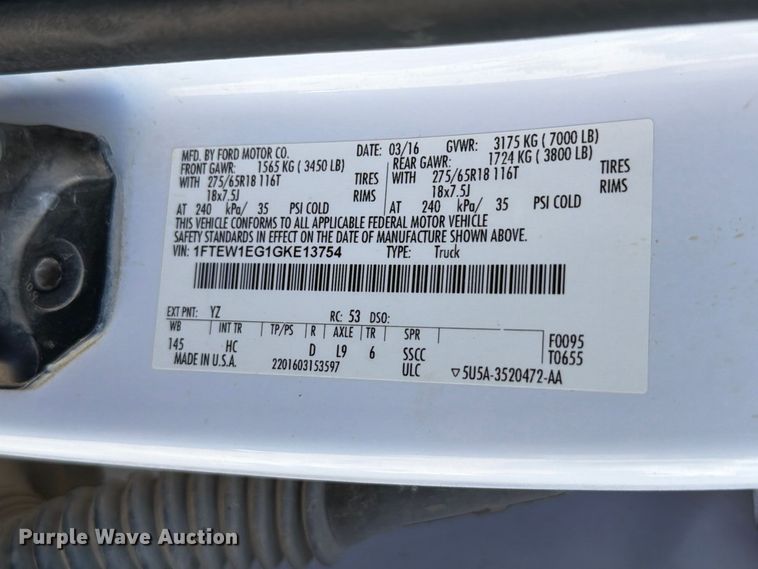 image for item EO8739 2016 Ford F150 Crew Cab pickup truck