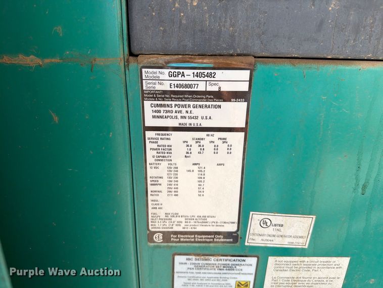 image for item EW8908 Cummins GGPA-1405482 generator