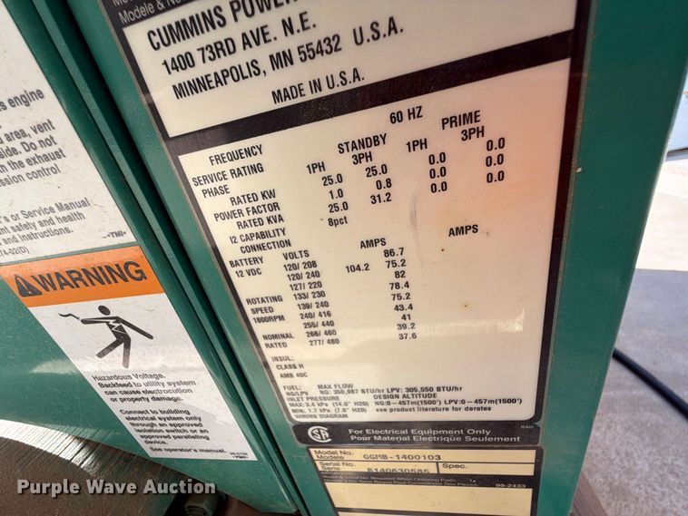 image for item EW8909 Cummins GGMB-1400103 generator