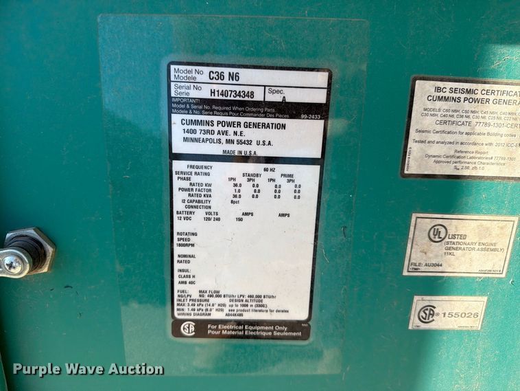 image for item EW8910 Cummins C36 N6 generator