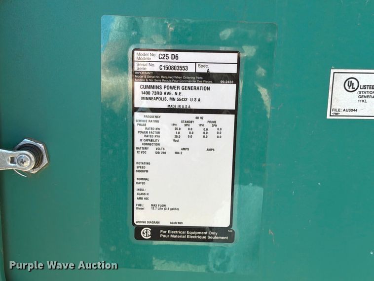 image for item EW8912 Cummins C25 D6 generator